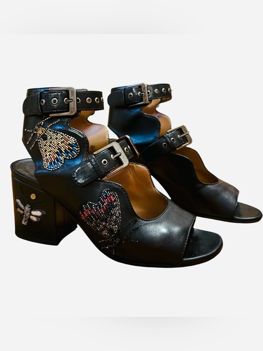 Laurence Dacade Black Leather Embellished Buckle Sandals Size 37 Made in Italy